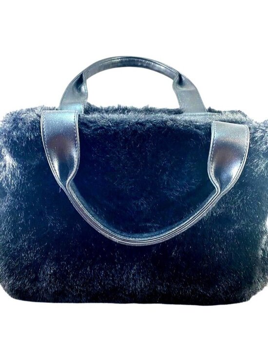 Indeed Handbags - Indeed Black Faux Fur Satchel Handbag Structured Top Handle Winter Purse